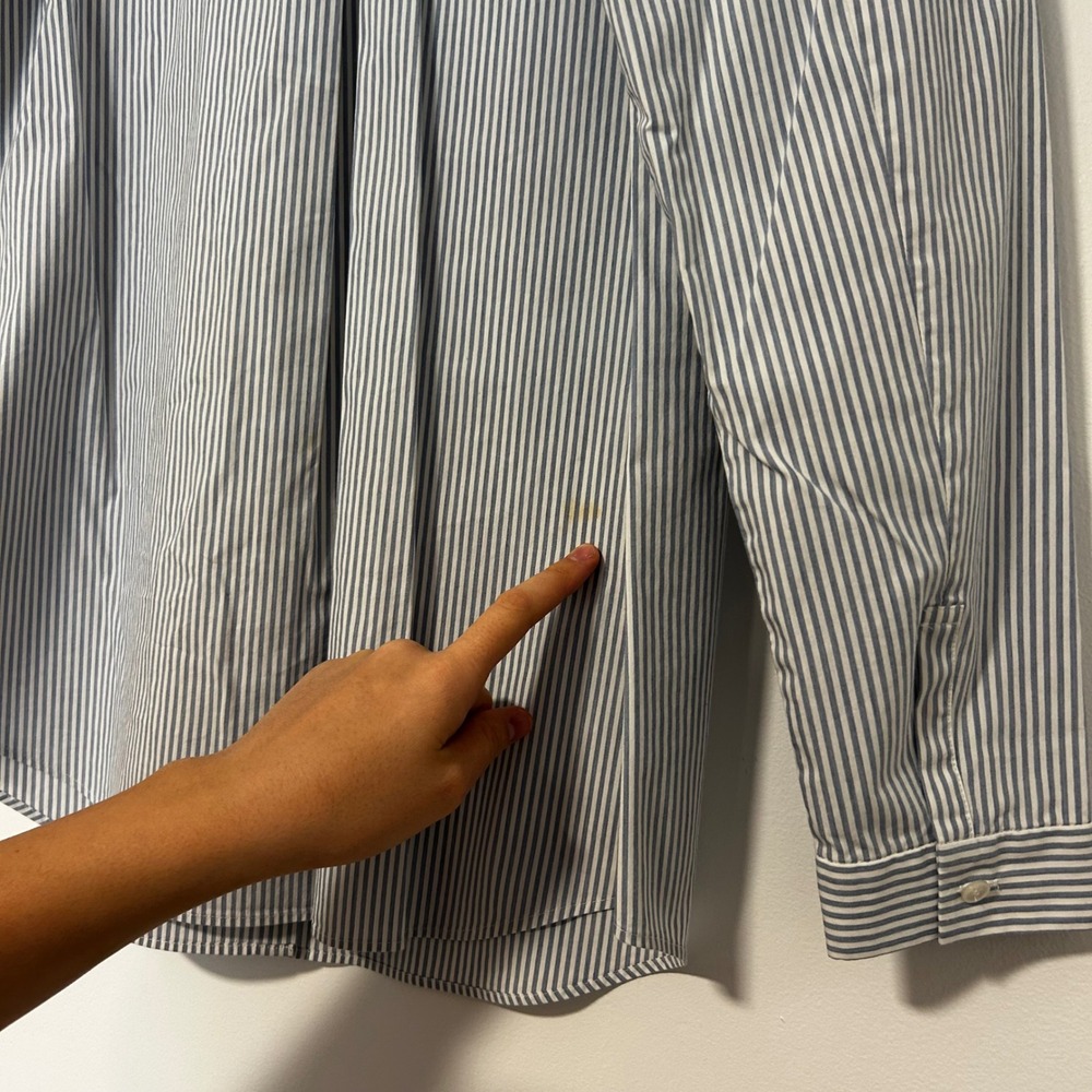 Lafayette 148 New York Blue White Striped Hidden Button Down Shirt Womens M flaw - Picture 6 of 9